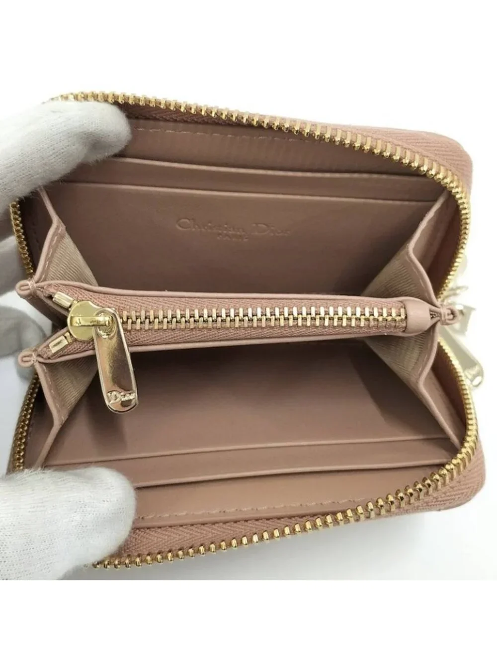 Dior Lady Mini Wallet Cannage Beige Pink